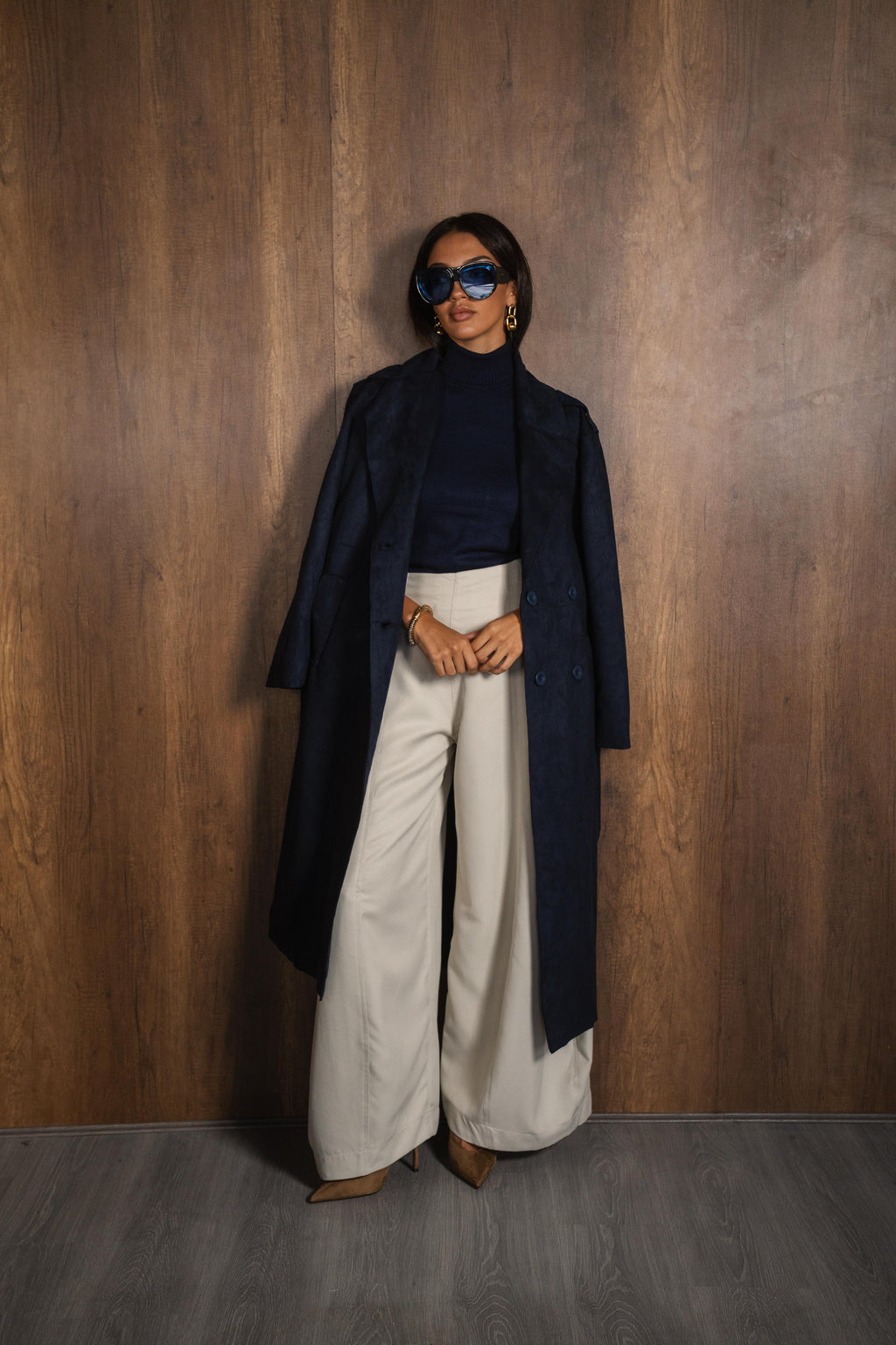 Navy Suede Trench Coat