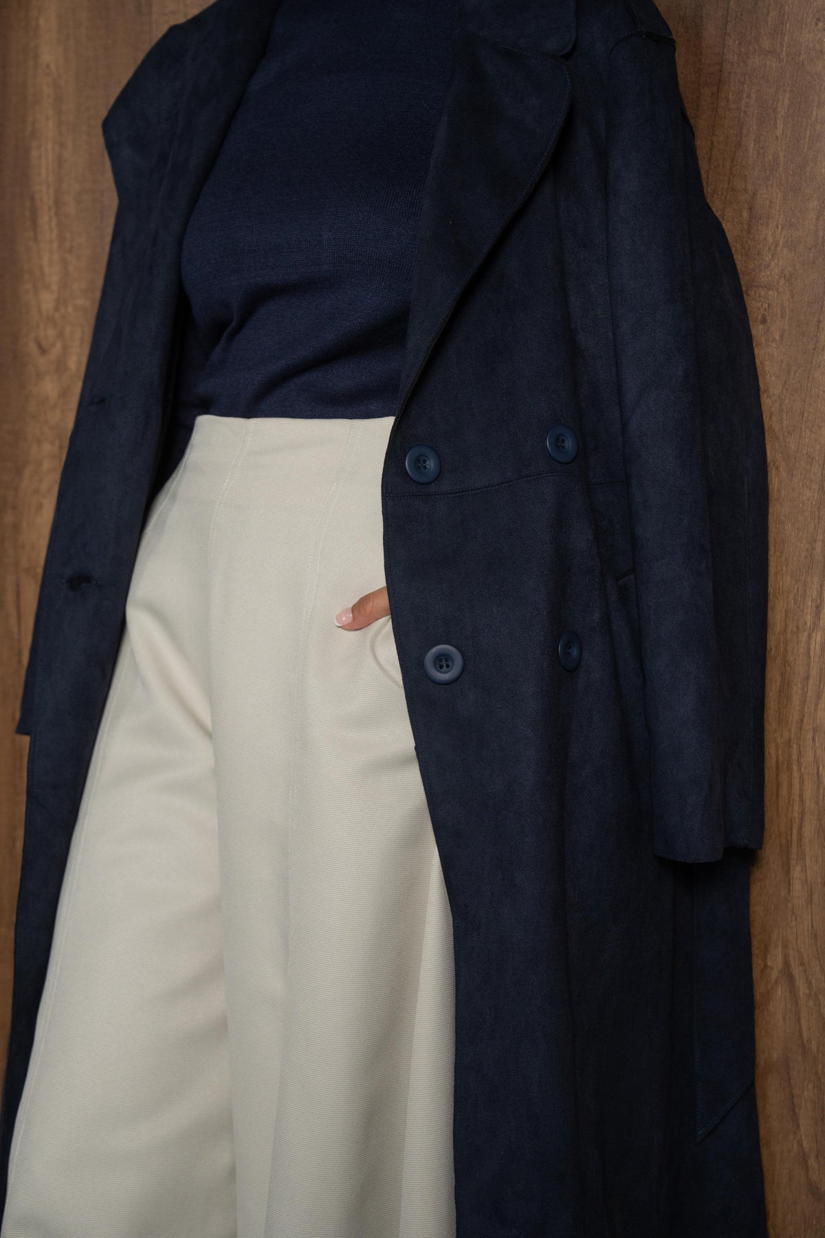 Navy Suede Trench Coat