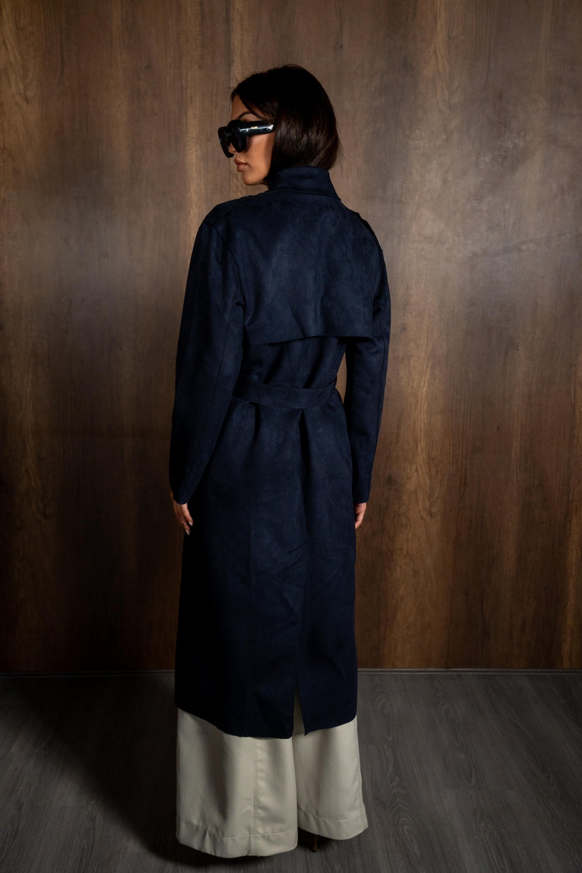 Navy Suede Trench Coat