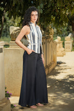 Striped Tailored Vest & Wide-Leg Pants Linen Set