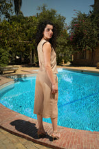 Crepe Vest & Jorts Set in Brown & Beige