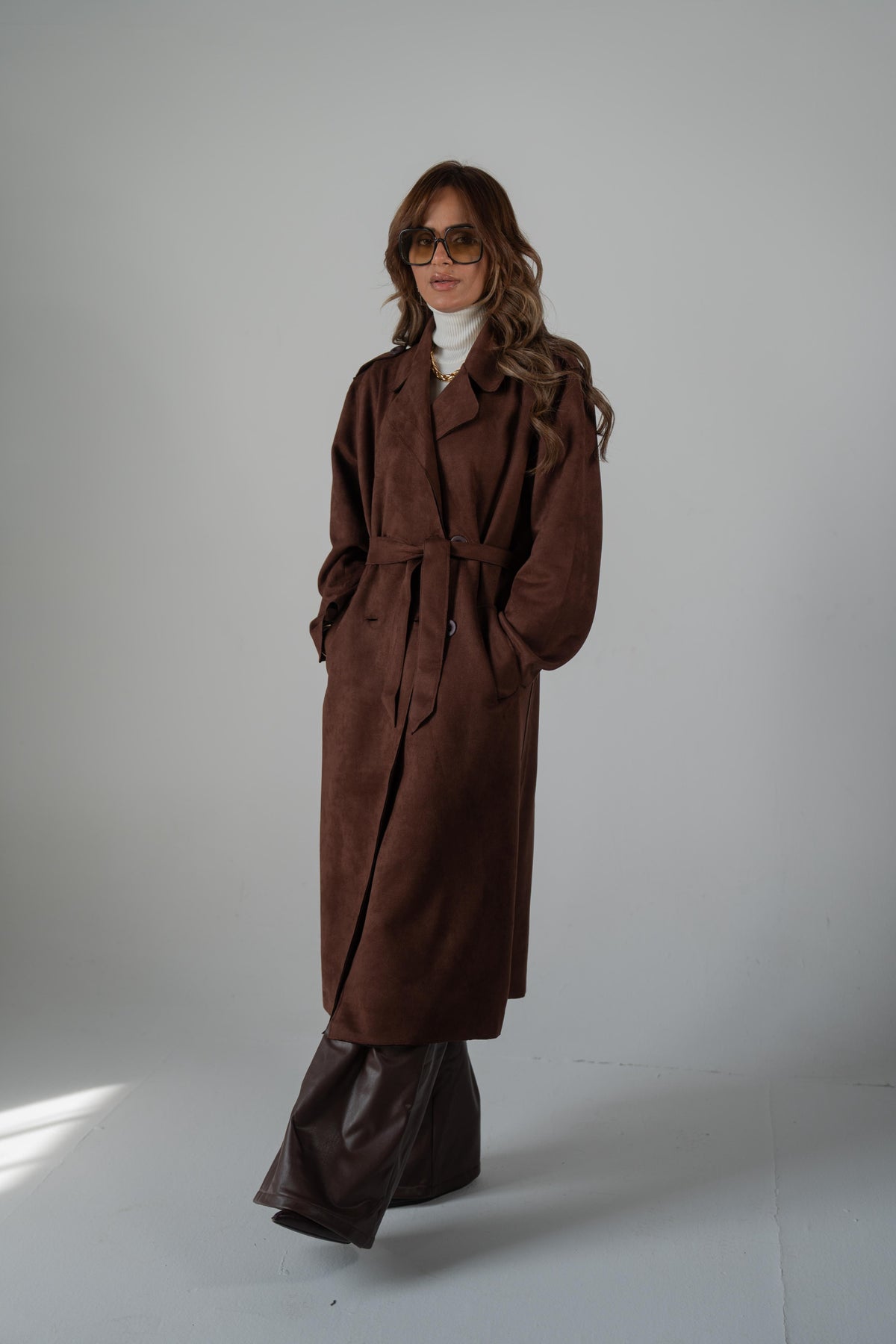 Brown Suede Trench Coat