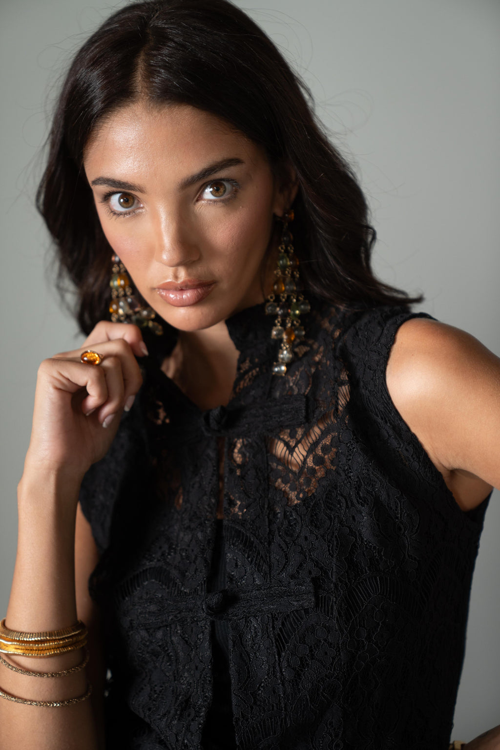 Lace Mandarin Collar Vest