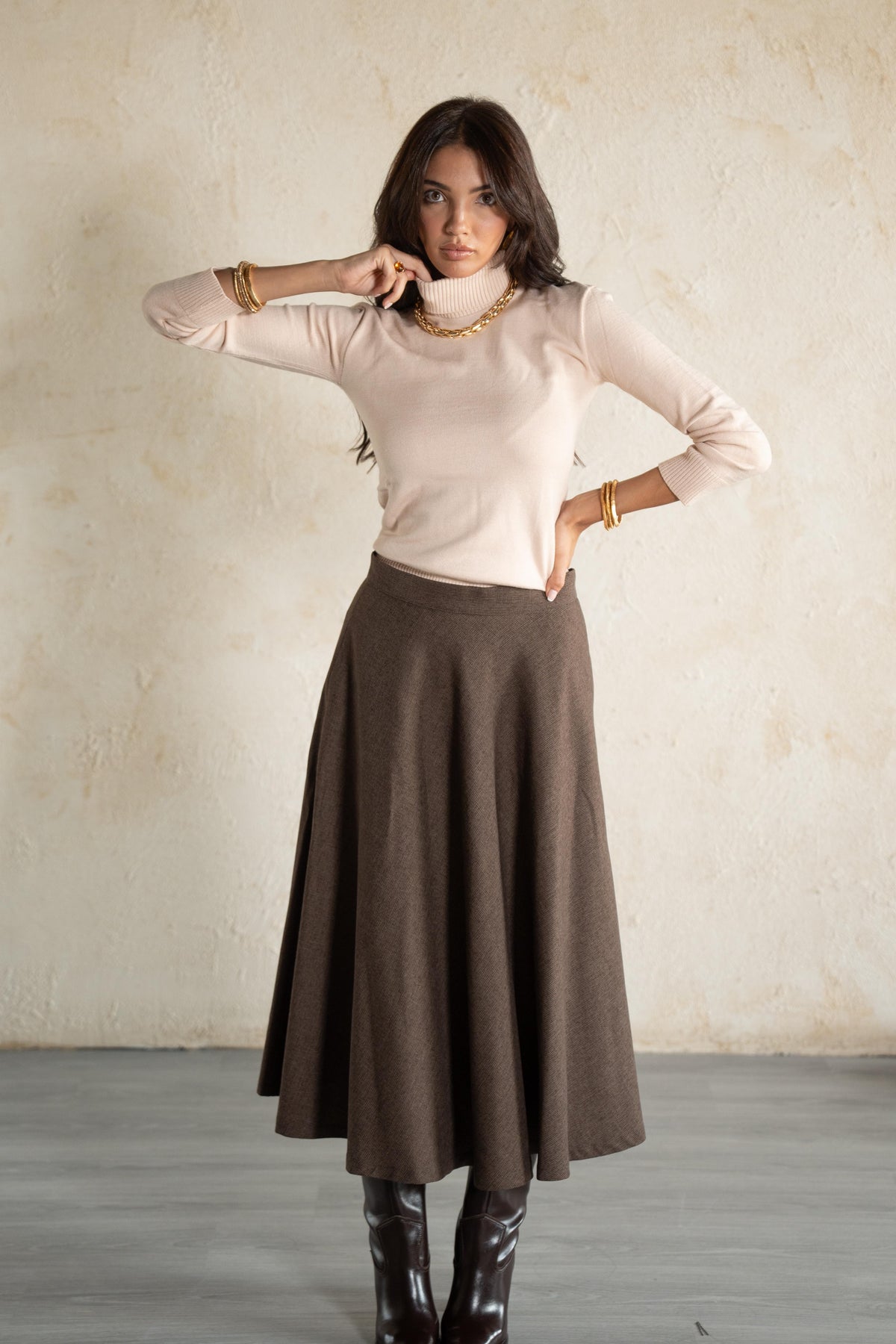 Brown Light Wool Skirt