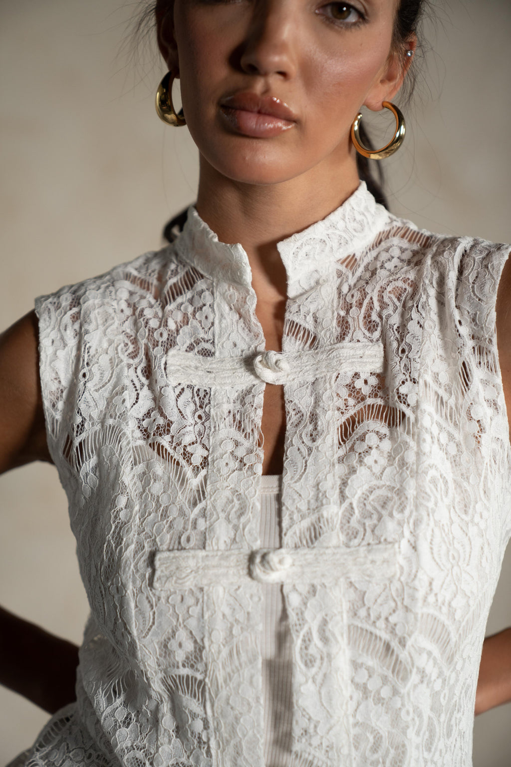 Lace Mandarin Collar Vest