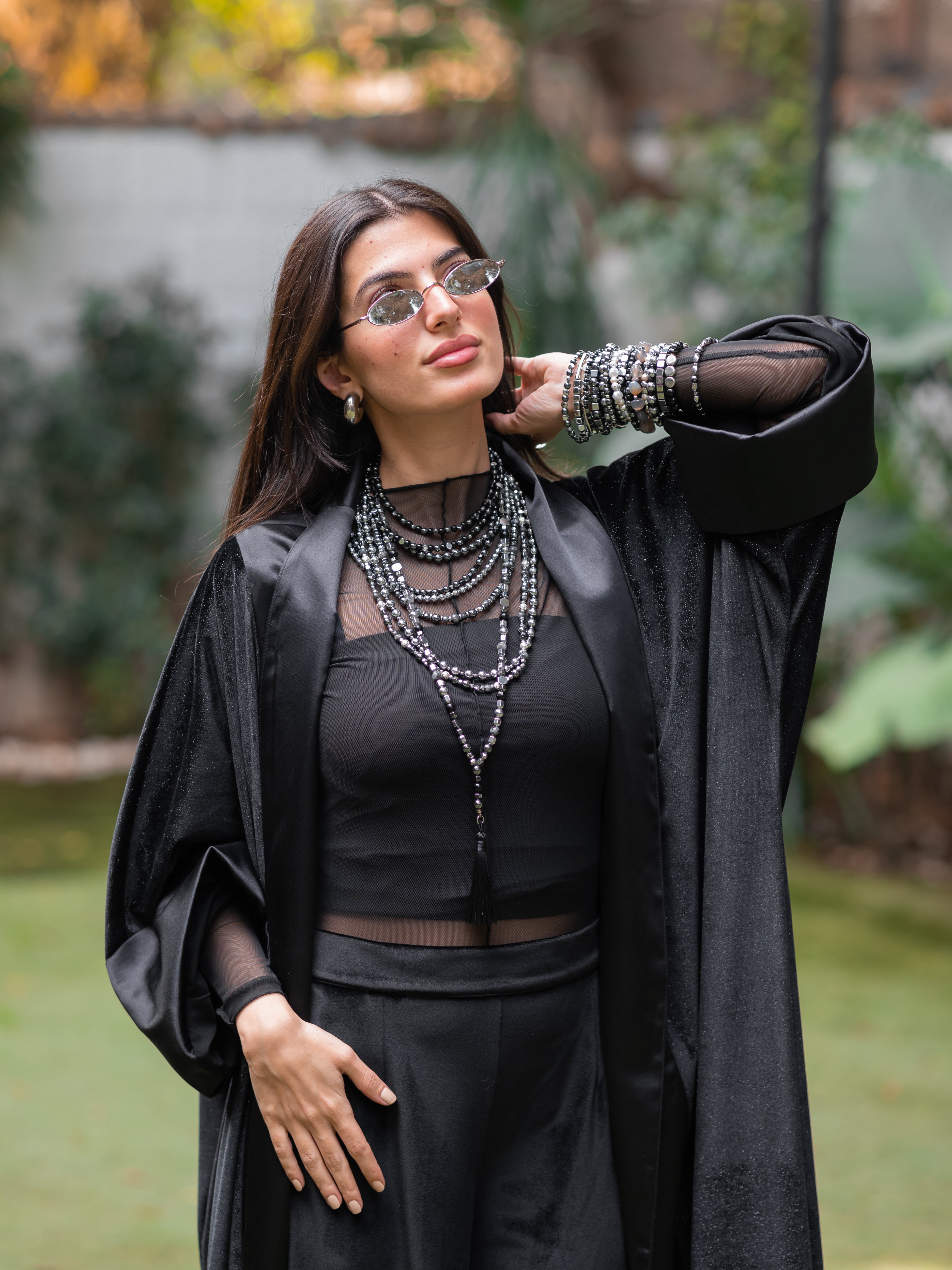 Black Shimmer Velvet Silk Kaftan