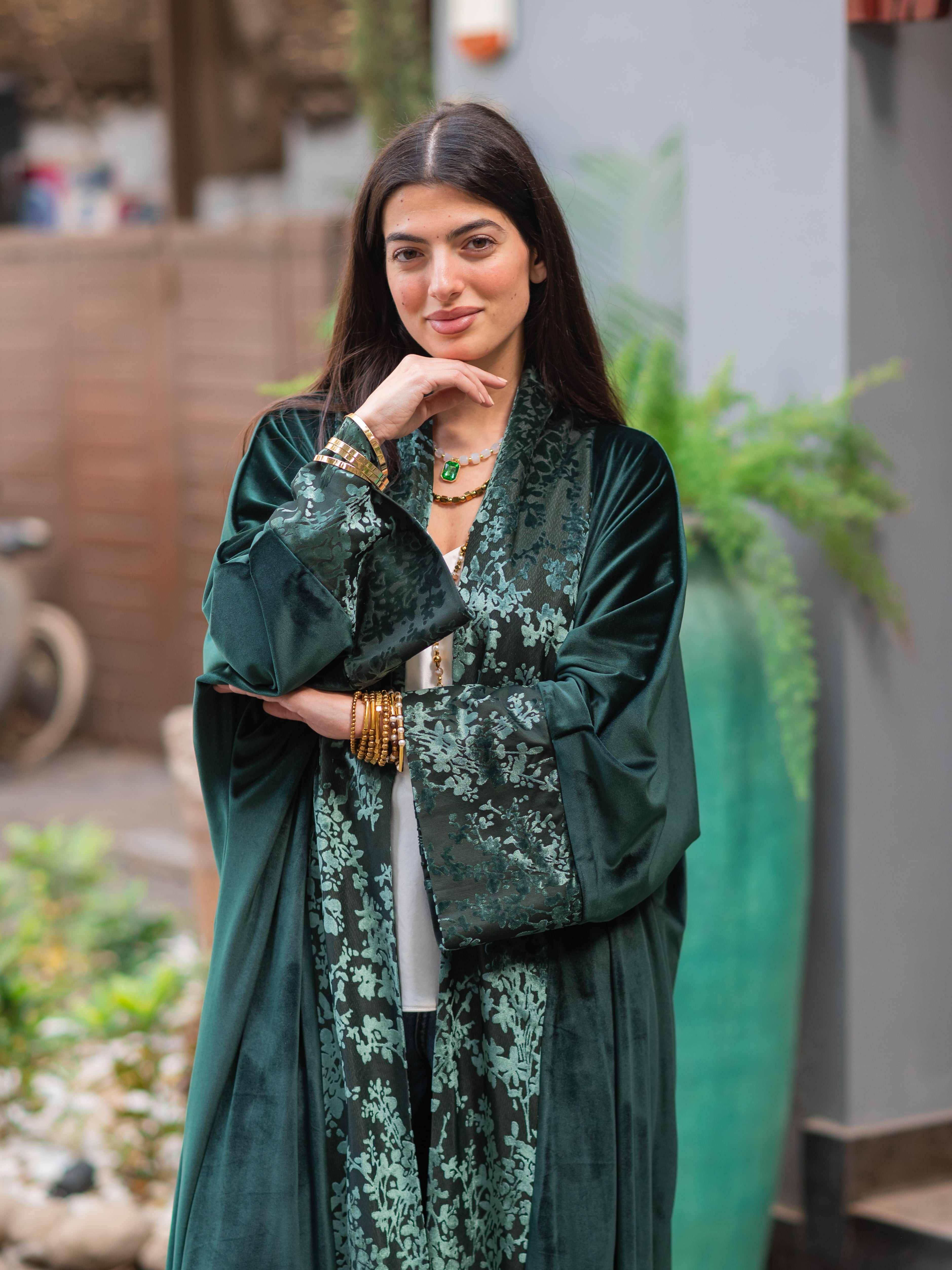 Emerald Velvet Silk Kaftan