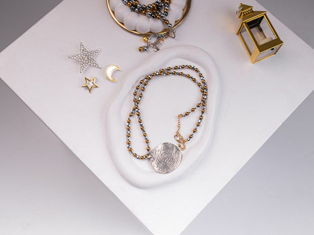 Gold silver halo necklace