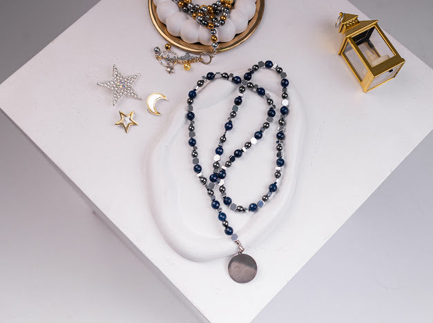 Navy round pendant ramadan necklace