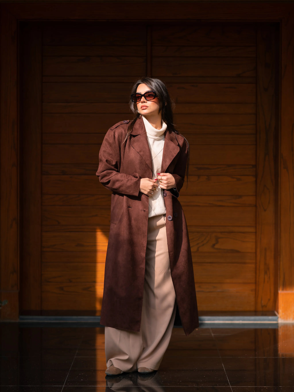 Brown Suede Trench Coat