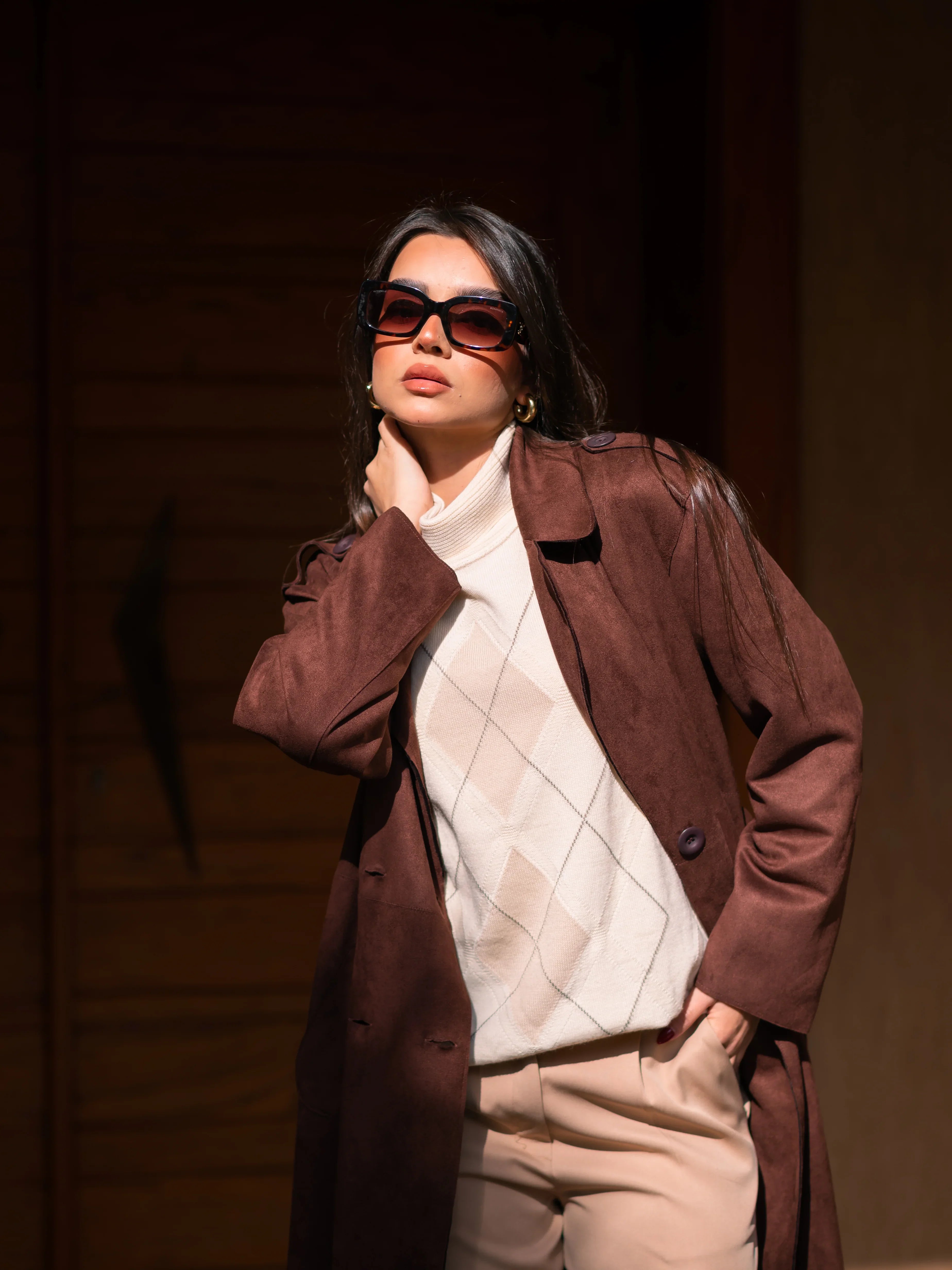 Brown Suede Trench Coat