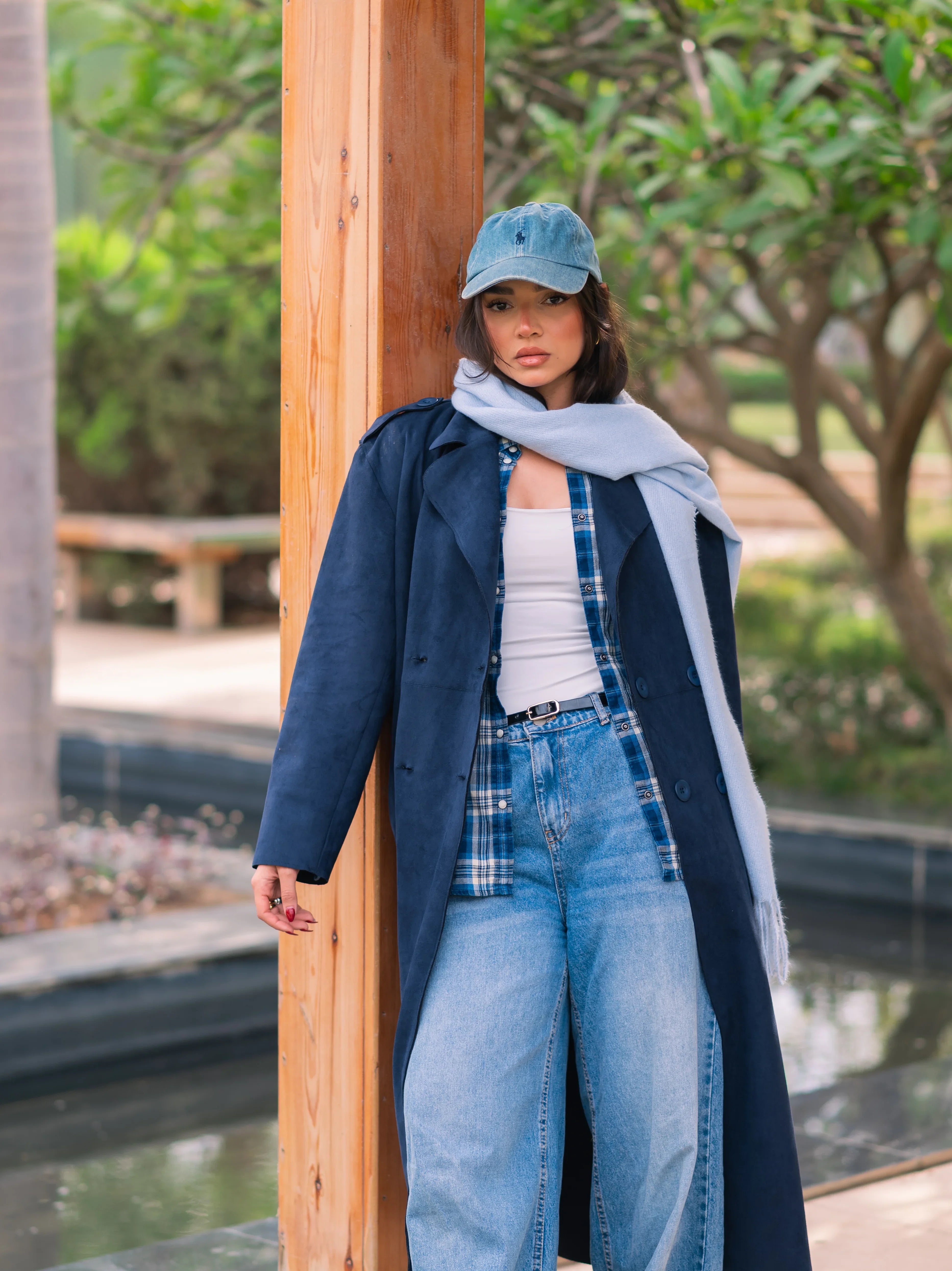 Navy Suede Trench Coat